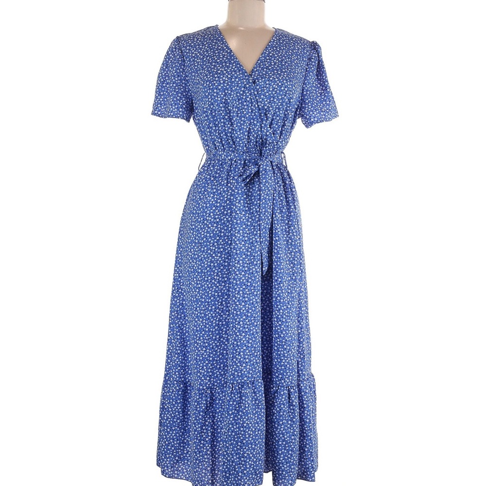 Short sleeve blue floral faux wrap maxi dress size M